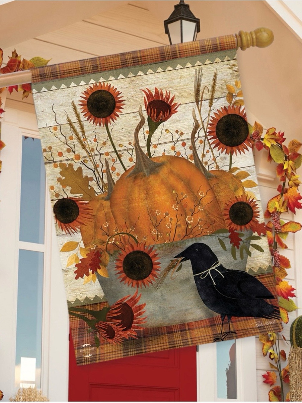 New In Pkg - BRIARWOOD LANE Primitive Pumpkins Autumn House Flag - 28" x 40"